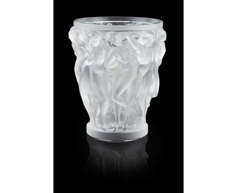 LALIQUE 'BACCHANTES' CLEAR AND FROSTED GLASS VASE, POST 1945 first introduced 1927, moulded with naked female figures, etched