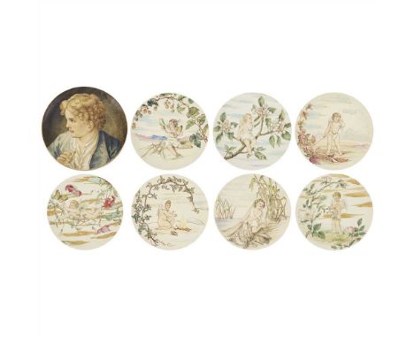 ENGLISH SCHOOL AESTHETIC MOVEMENT CERAMIC WALL PLATE, CIRCA 1880 hand-painted, depicting a 'Boy with a Flute' after Benedetto