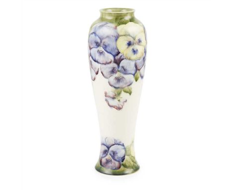 WILLIAM MOORCROFT (1872-1945) FOR JAMES MACINTYRE &amp; CO.  TALL ‘PANSY’ BALUSTER VASE, CIRCA 1918 painted signature W. MOOR