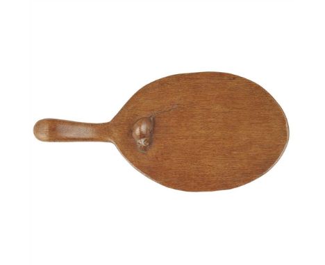 ROBERT 'MOUSEMAN' THOMPSON (1876-1955) OAK CHEESE BOARD, CIRCA 1940 of oval form with adzed surface and carved mouse (Dimensi