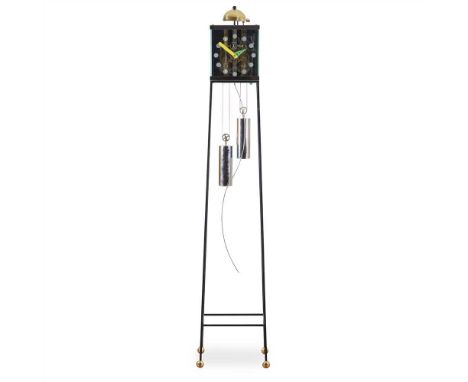 NEXTIME, THE NETHERLANDS POSTMODERN STANDING CLOCK, CIRCA 1990 the twin train movement with glass case and etched chapters in