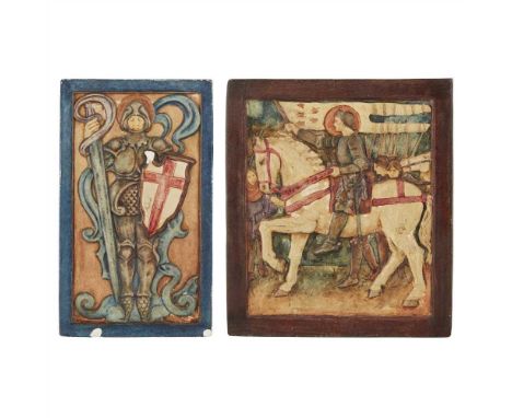 COMPTON POTTERS' ART GUILD TWO POTTERY WALL PLAQUES, CIRCA 1920 each painted in tempera, with impressed maker's marks, depict