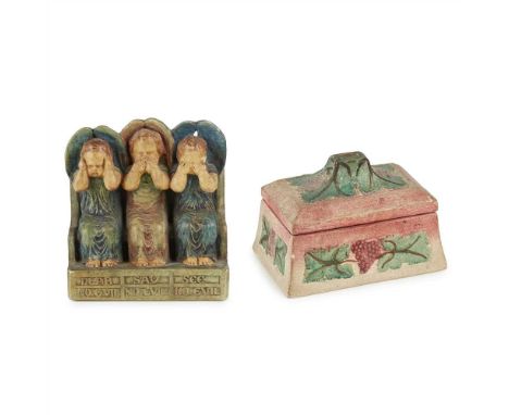 COMPTON POTTERS' ART GUILD POTTERY FIGURE GROUP 'HEAR NO EVIL, SAY NO EVIL, SEE NO EVIL', CIRCA painted in tempera, moulded i