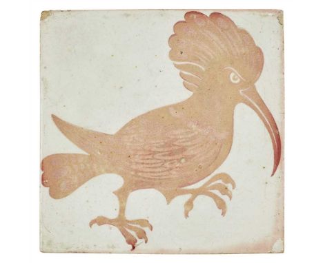 WILLIAM DE MORGAN (1839-1917) 'HOOPOE' RUBY LUSTRE TILE, 1881-1887 stamped marks for Merton Abbey (Dimensions: 15.6cm square)