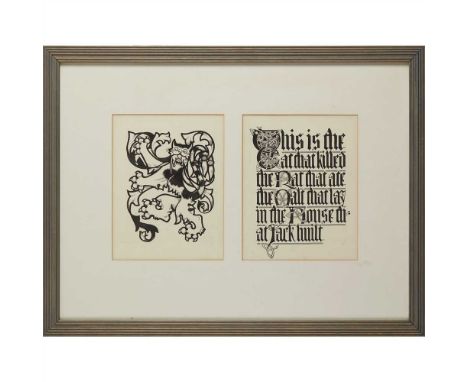 ROBERT BURNS (1869-1941) THIS IS THE CAT, TWO ORIGINAL ILLUSTRATIONS pen &amp; ink, both mounted within a single frame (Dimen