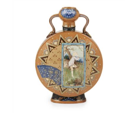 ATTRIBUTED TO MINTON &amp; CO. AESTHETIC MOVEMENT&nbsp;PÂTE-SUR-PÂTE MOON FLASK, CIRCA 1875 terracotta, decorated with Japano