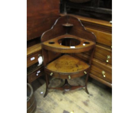 19th Century mahogany corner washstand with galleried top and undertier having single drawer and further pot shelf