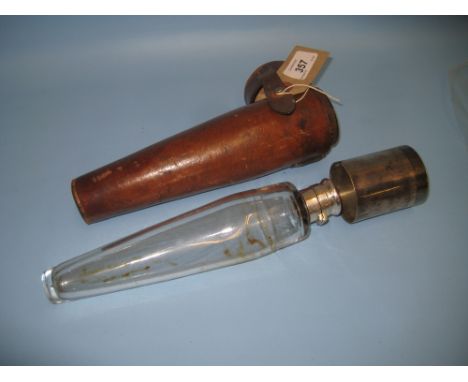 19th Century leather cased glass and silver plated flask with integral beaker