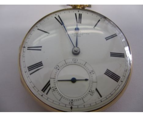 18ct Gold cased open face pocket watch by Dent, Charing Cross, London, the enamel dial with Roman numerals and subsidiary sec