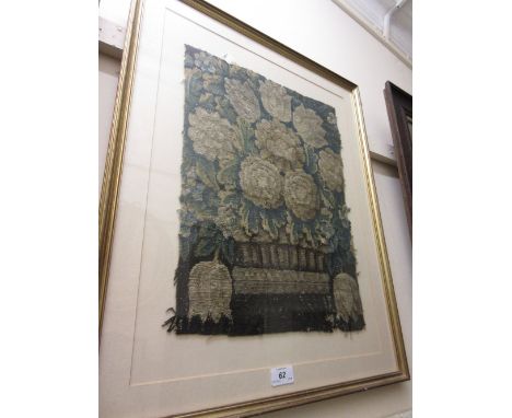 Framed fragment of antique tapestry together with two others similar