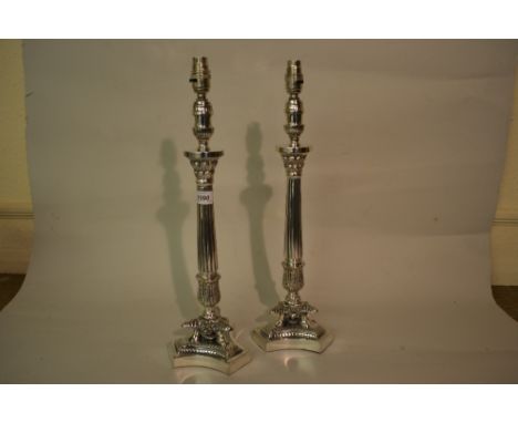 Pair of small Empire style silver plated table lamp bases
