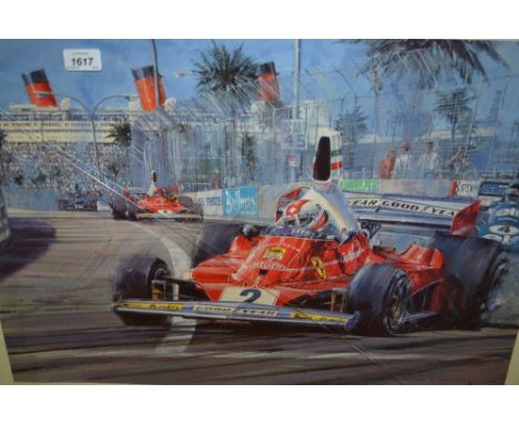 Nicholas Watts, signed Limited Edition coloured print, No. 77 of 500, ' Clay Regazzoni Driving the Ferrari 312T at the U.S. G