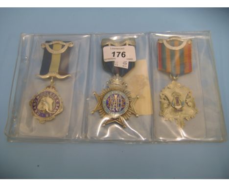 Group of three silver and enamel Masonic medals