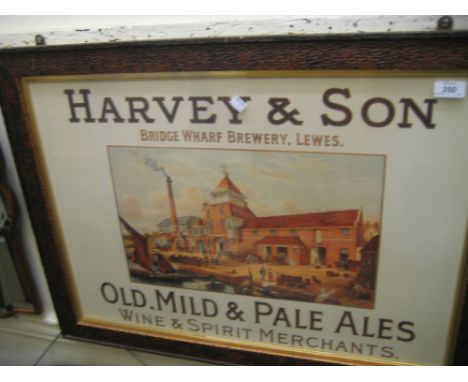 Reproduction Harvey & Sons brewers advertising print, housed in an oak frame