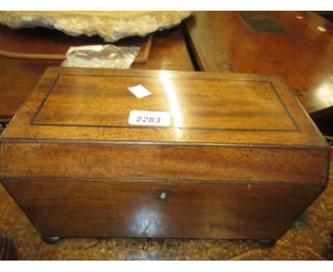 Regency mahogany and line inlaid sarcophagus shaped tea caddy