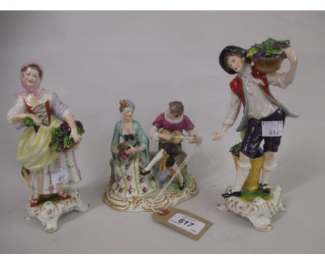 Pair of Goebel figures of a lady and gallant together with a Continental porcelain group