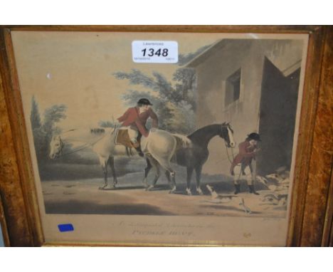 Set of four coloured hunting prints by Jukes after Smith, in parcel gilt and maple frames