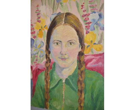 D. Henty-Creer, pair of signed oils, portrait of a young lady and boats in a river estuary, unframed