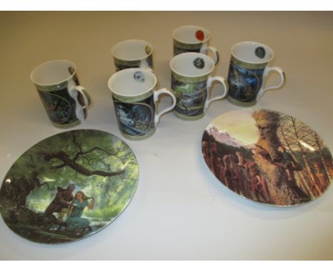 Two sets of twelve (First and Second Edition) Danbury ' Lord of the Rings ' plates together with six similar mugs, all boxed 