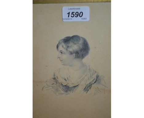 19th Century English school, pencil drawing, head and shoulder portrait of a child, gilt framed