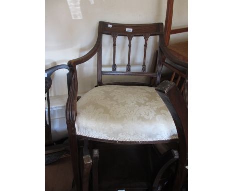 19th Century mahogany open armchair with carved slatted backs on square tapering front supports together with a pine trunk wi