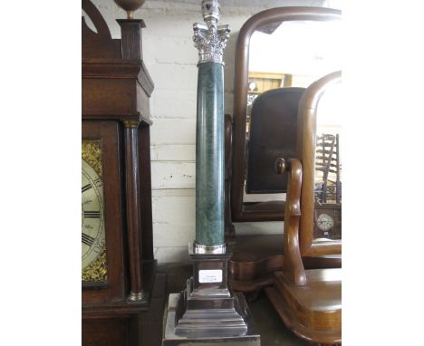 Pair of silver plated and marble Corinthian column table lamp bases