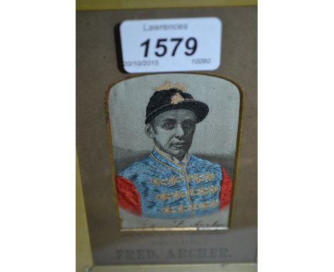 Stevengraph silk picture, portrait of the late Fred Archer, wearing the colours of the Prince of Wales