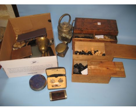 Two boxwood chess sets, another part chess set, a quantity of cigarette lighters and other miscellaneous items