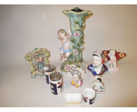 Late 19th Century Naples bust (a/f), another similar smaller, lamp base mounted with a figure of a winged cherub and a quanti