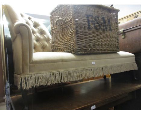 Modern beige dralon upholstered button back chaise longue on cabriole supports