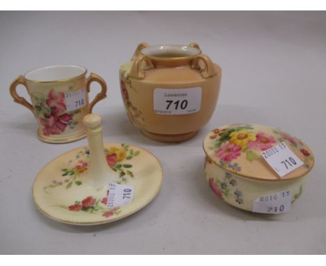 Four items of Royal Worcester floral decorated blush ivory