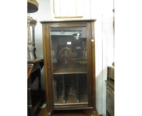 Edwardian mahogany music cabinet with single glazed panel door below a gallery top