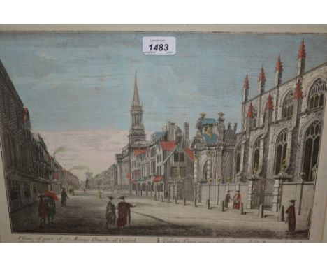 Antique engraving, a view of part of St. Mary's Church, Oxford, print of the Grenadiers, framed pastel landscape with pond an