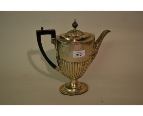 Sheffield silver pedestal hot water pot with half gadroon decoration, makers mark W.G.J.L.