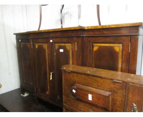 Good quality reproduction mahogany and crossbanded breakfront side cabinet with four panel doors, raised on square tapering s
