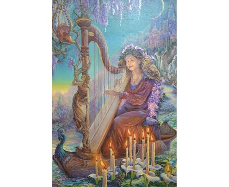 Josephine Wall, a Limited Edition print on canvas, girl playing a harp
