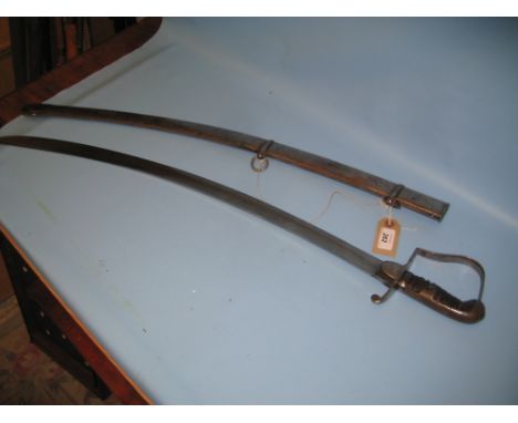 19th Century sabre with steel hilt and scabbard, 32in blade