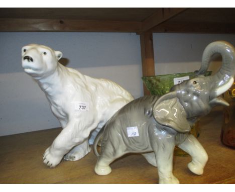 Royal Dux figure of a polar bear and a large Goebel figure of an elephant