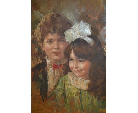 Bruno di Maio, 20th Century oil on canvas, double portrait of a boy and girl, signed, 23ins x 19ins, in a moulded frame
