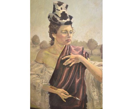 Jago Max Williams, oil on canvas titled ' Artemis ', head and shoulder portrait of a lady, inscribed verso, ebonised framed, 