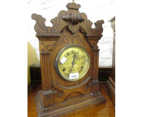 Walnut two train mantel clock, oak three train mantel clock, Edwardian mahogany and inlaid two train mantel clock, a miniatur