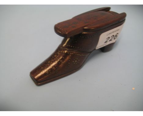 Early 19th Century mahogany brass studded snuff box in the form of a shoe