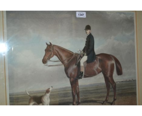 19th Century coloured engraving, portrait of Albert Cock Esq. on horseback after Stephen Pearce, engraved by Charles Mottram
