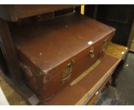 Large 19th Century brown painted travel trunk with initials R.B.