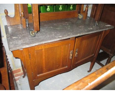 Art Nouveau oak washstand with tile inset back