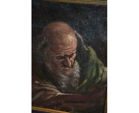 Antique ebonised framed oil on canvas, portrait of St. Anthony reading a book, 13ins x 10ins