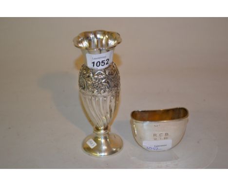 Edwardian silver specimen vase, Sheffield 1903, together with a hip flask cup, Birmingham 1922