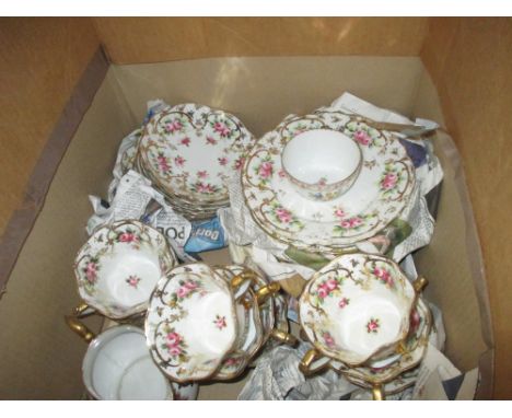 Continental porcelain rose decorated tea service together with a small late Dresden bowl