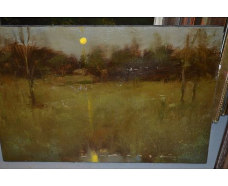 Pair of unframed oils on canvas laid on panel, moonlit landscapes, indistinctly signed