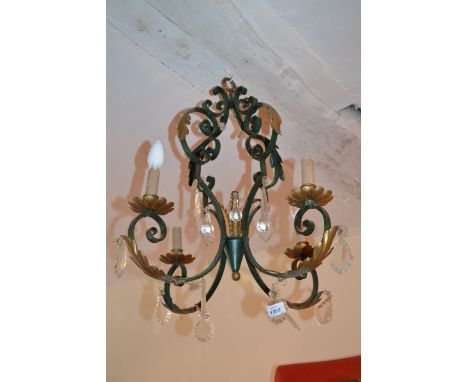 20th Century patinated wrought iron four branch chandelier